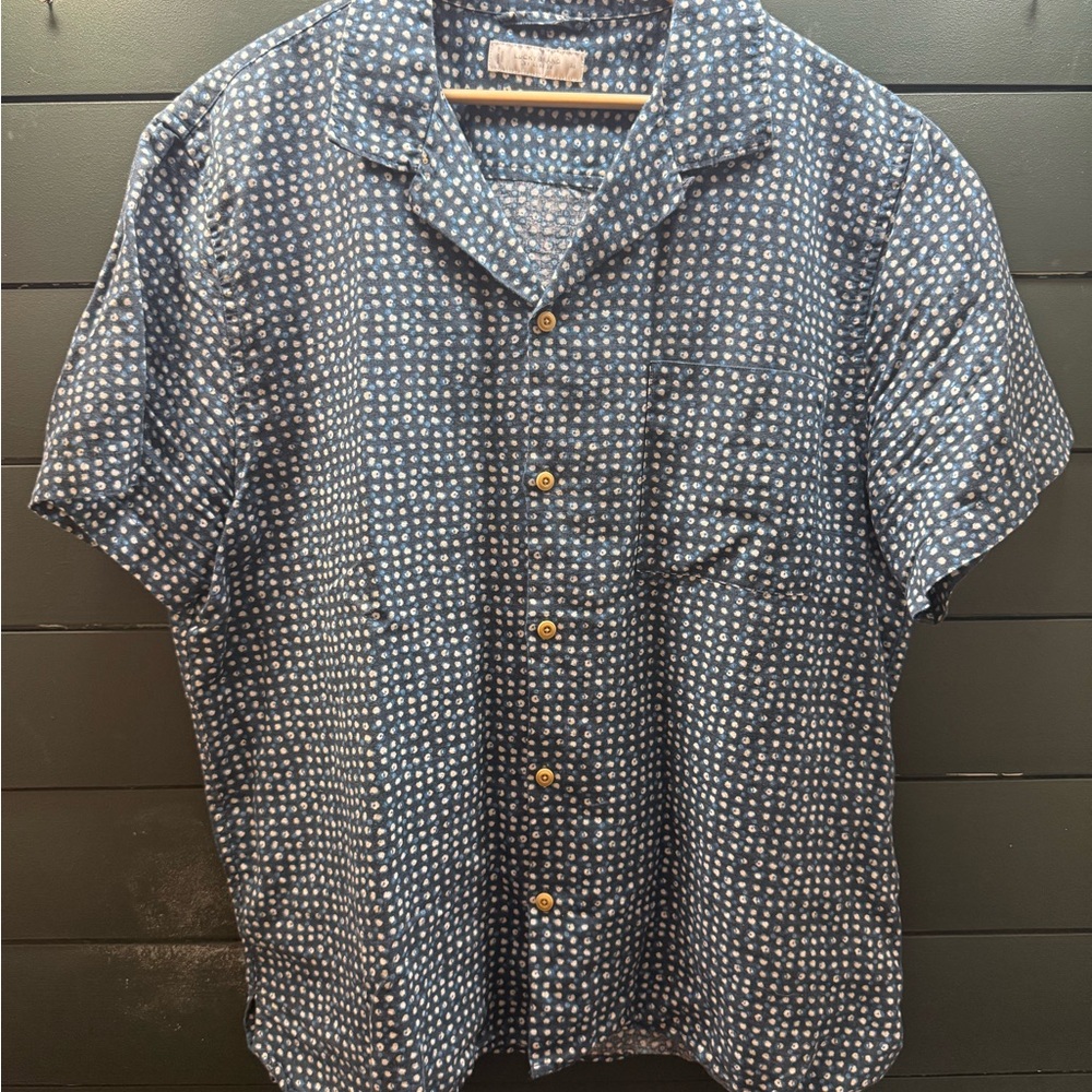 Lucky Brand Navy and White Camp Collar Button Down Shirt